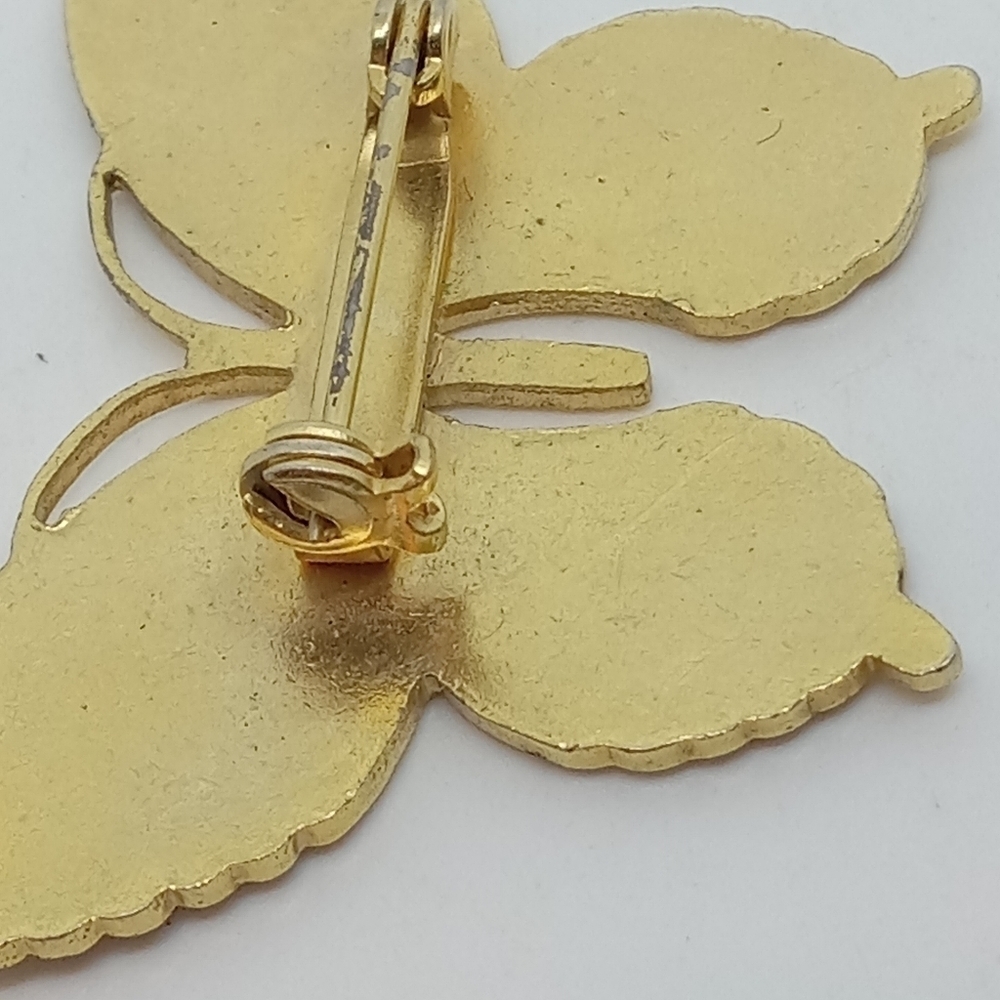 * vintage unsigned Cloisonne Moth Butterfly gold tone pin brooch - Picture 4 of 4